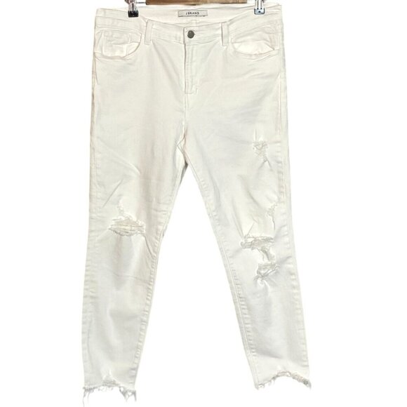 J Brand 835 Zealous White Distressed Skinny Jeans Size 32 - Picture 1 of 9